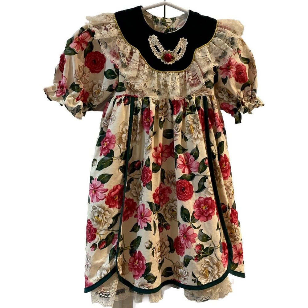 Vintage Little Princess Floral Rose Toddler Girls Dress Lace Size 3 Canada Made
